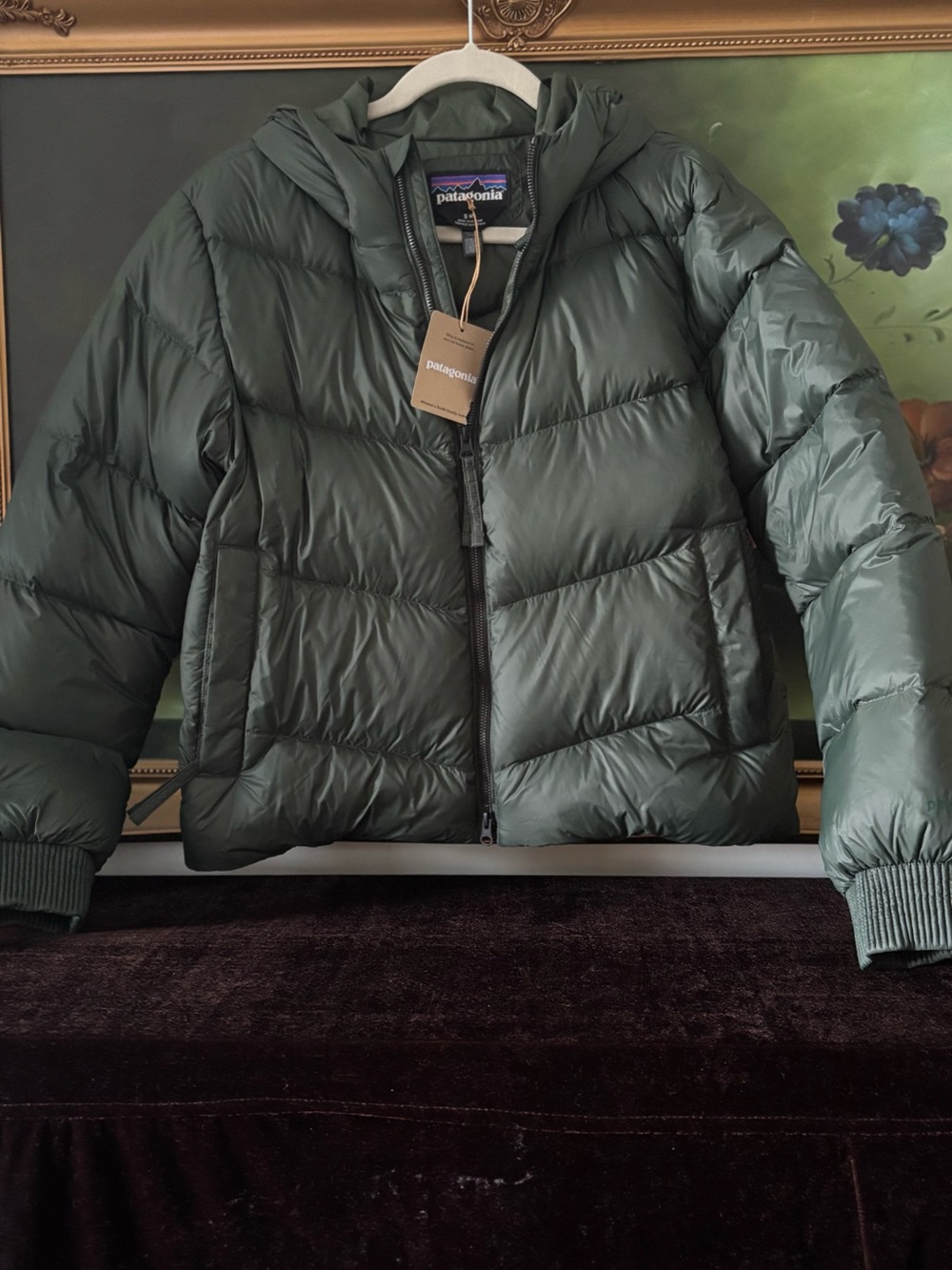 NWT Patagonia Women's Sindit Hooded Puffer Down Jacket Coat Old Growth Green S